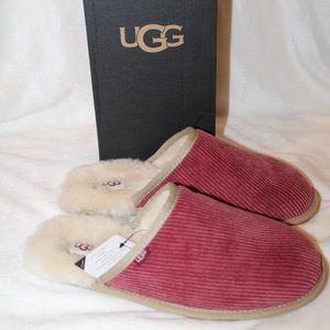 NIB UGG CORDUROY MEN'S SCUFF SHEARLING LINED SLIPPERS RED